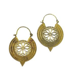 GOLD tone Brass Metal Cutout Bead Hoop Earrings